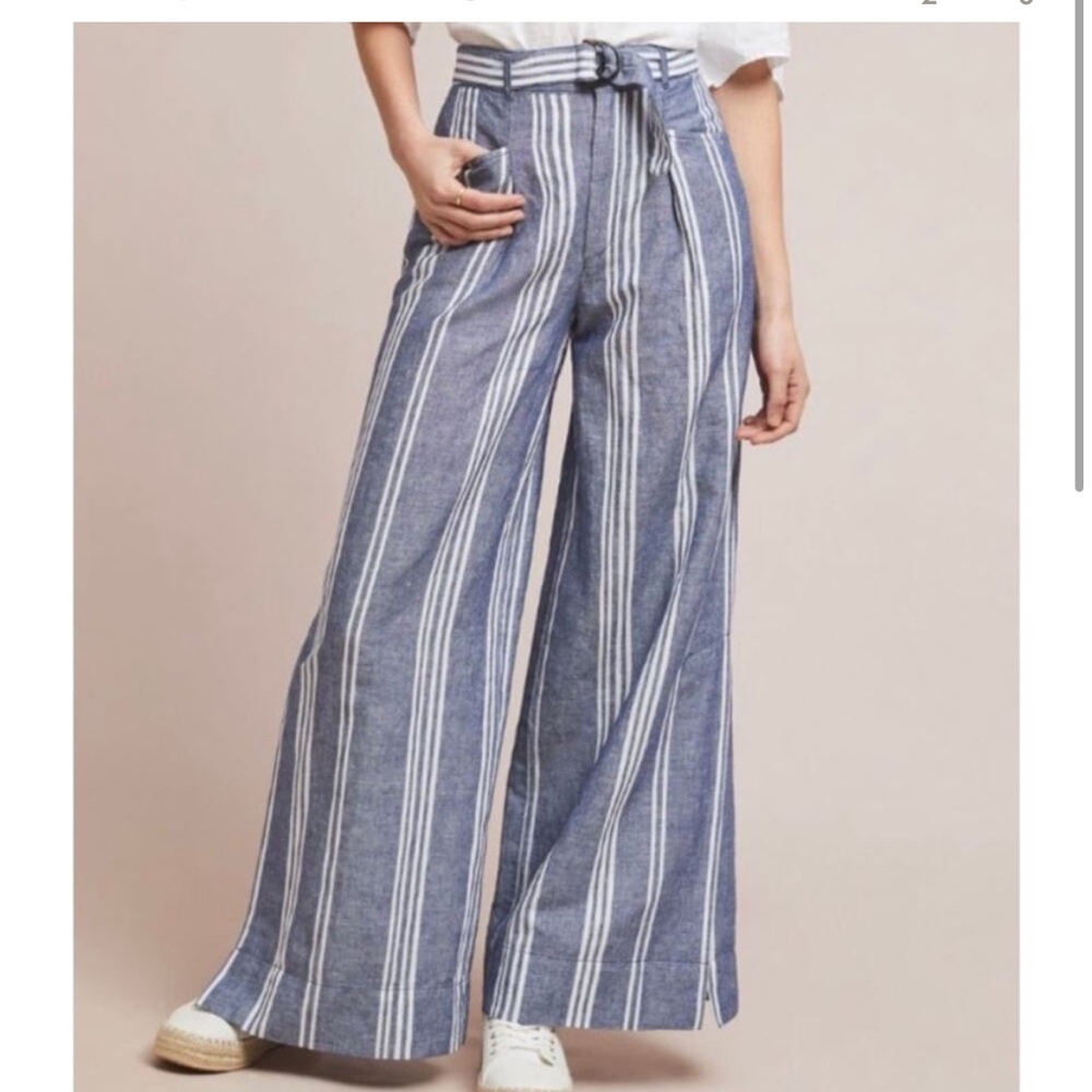 Anthropologie Blue and White Striped Wide Leg Pants